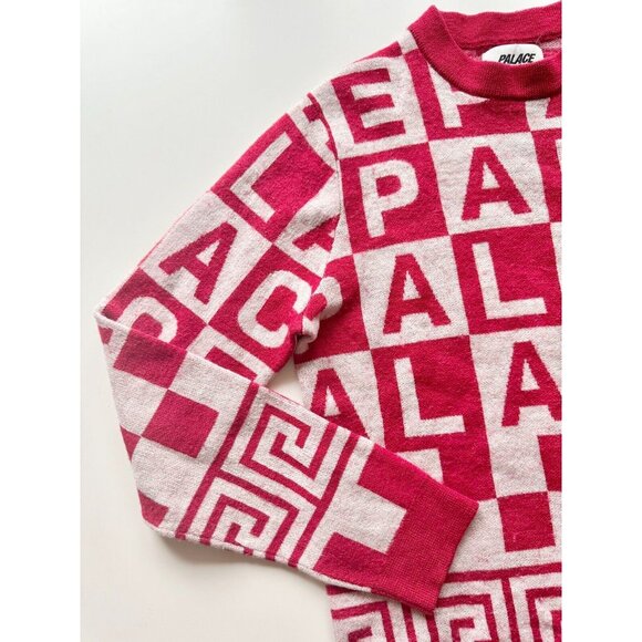 PALACE Check-It Knit Red White Logo Check Wool Blend Crew Neck Sweater, Size L - Picture 7 of 16